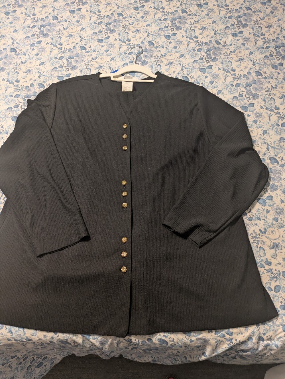 Black Button-Front Long Sleeve Jacket and Pants Set